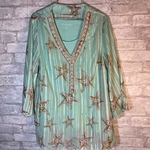 Soft Surroundings Stella Marina Tunic Top & Tank Set Size Medium Embellished